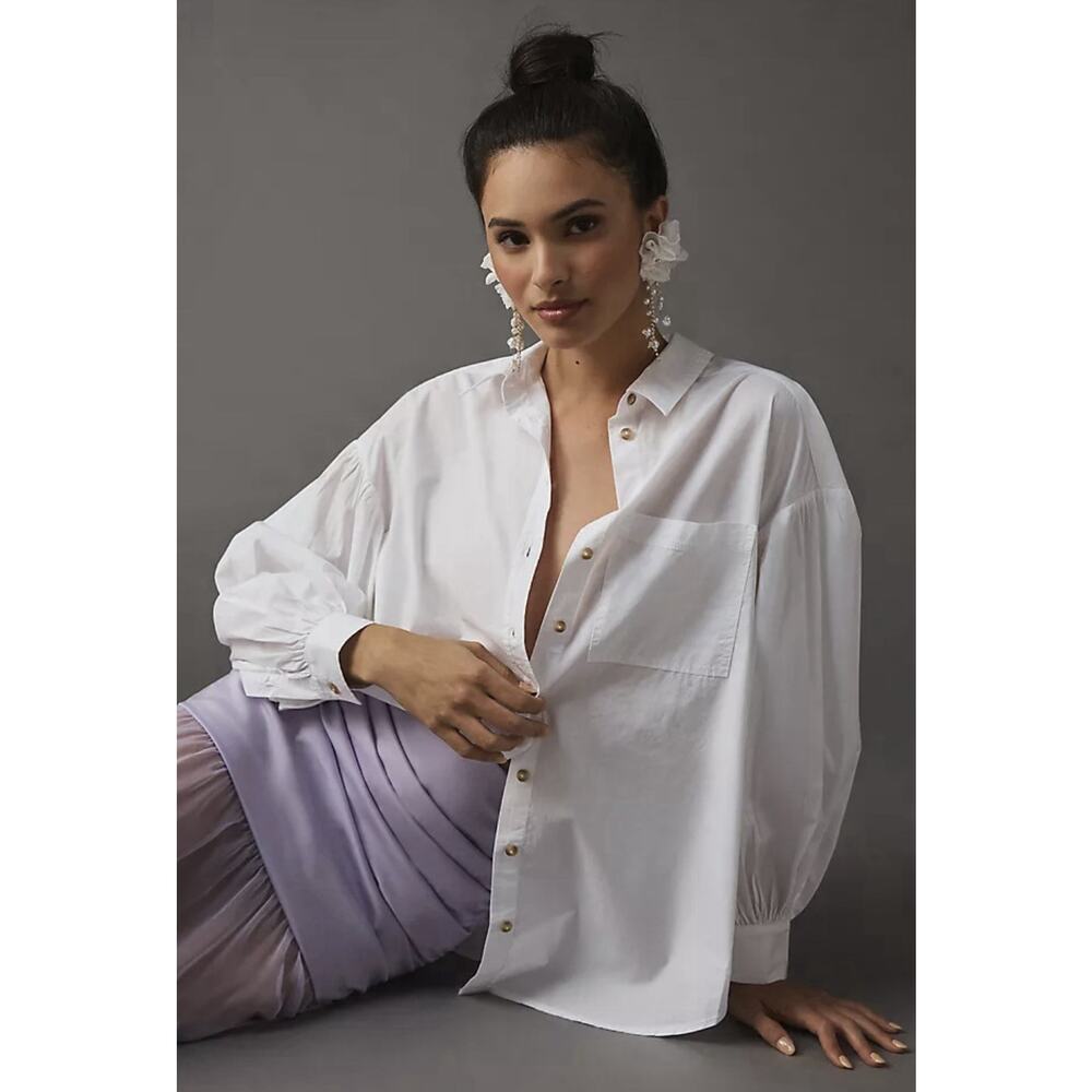 NWT Pilcro Oversized Poplin Shirt XS White Button Up Anthropologie Preppy
